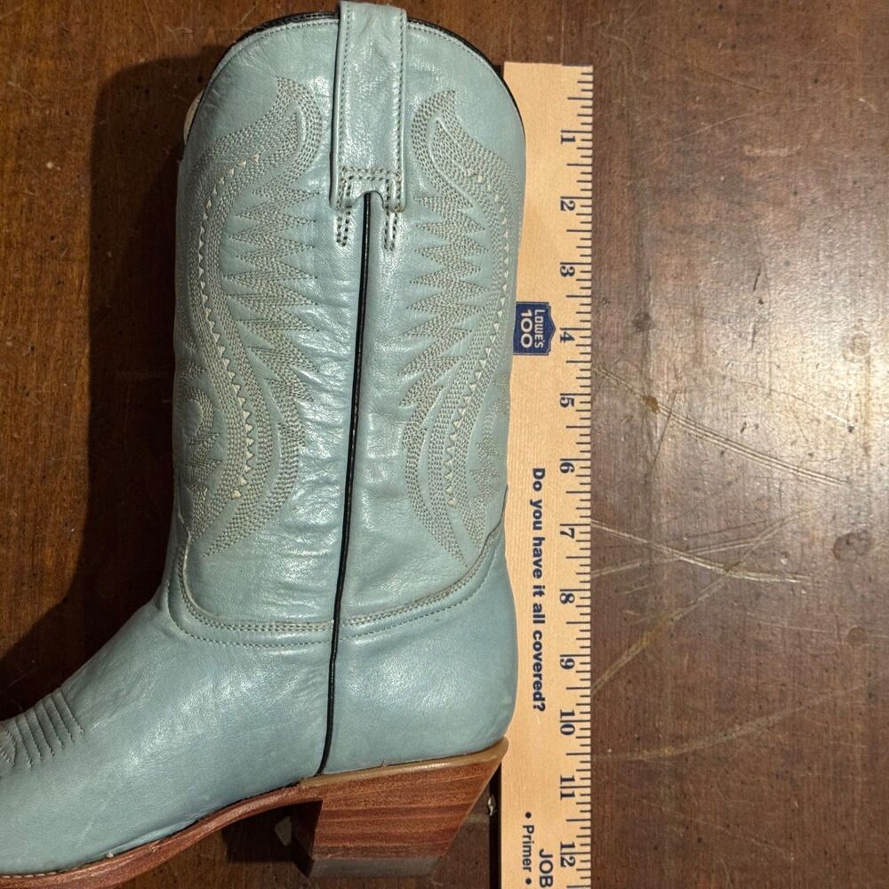 Rio Grande Leather Cowboy Girl Boots Women Sz 7 Light Blue Pointed Toe Slip-On - Picture 7 of 15